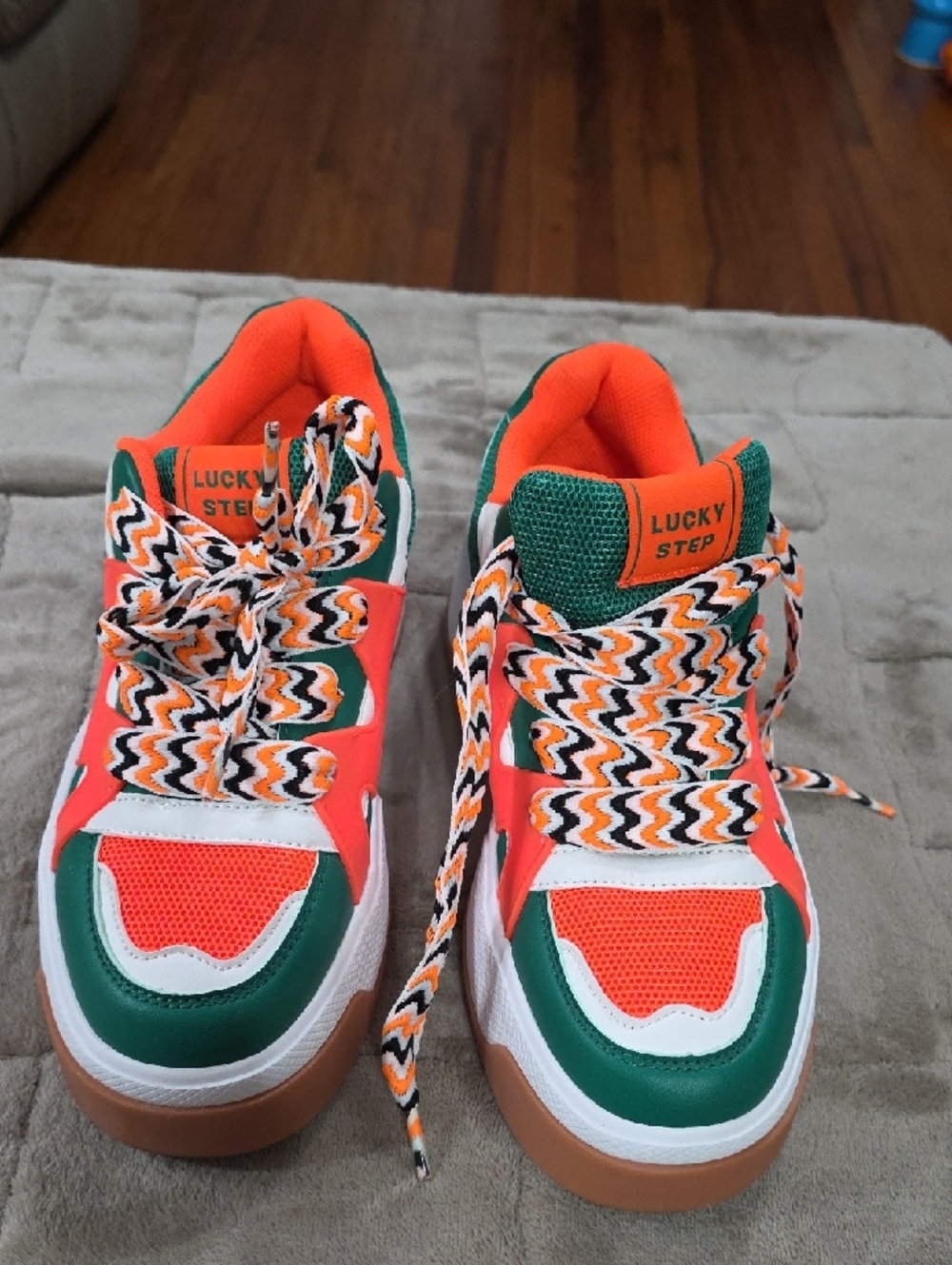 Lucky Step Women's Platform Sneakers Orange Green White Miami Hurricanes Sz 10